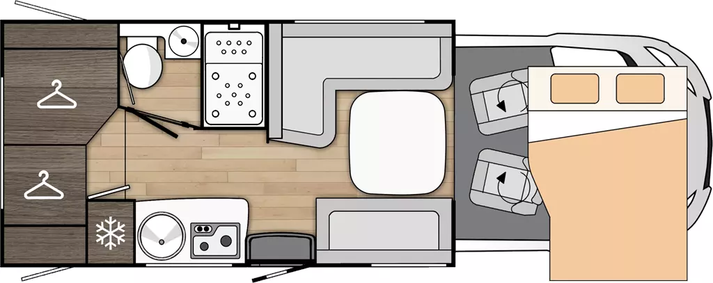 Kamper Benimar Tessoro 483 Półintegra Układ Layout