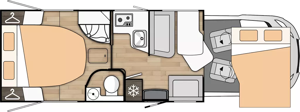 Kamper Benimar Tessoro 496 Półintegra Układ Layout